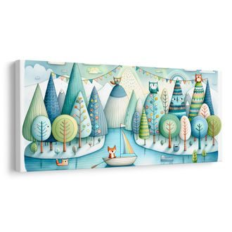 OBRAZ POHÁDKOVÝ LES S LIŠKOU A SOVAMI - DĚTSKÉ OBRAZY ZVÍŘÁTKA - OBRAZY