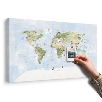 WANDBILD AUF KORK WELTKARTE MIT TIEREN - WANDBILDER AUF KORK - BILDER