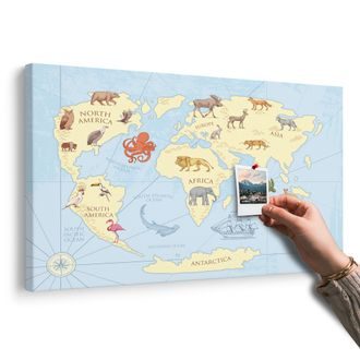 OBRAZ NA KORKU MAPA SVĚTA SE ZVÍŘATY - OBRAZY NA KORKU - OBRAZY