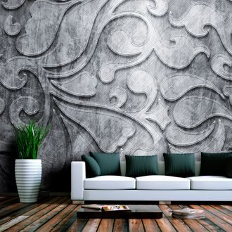 Photo wallpaper Flowered pattern on a silver background