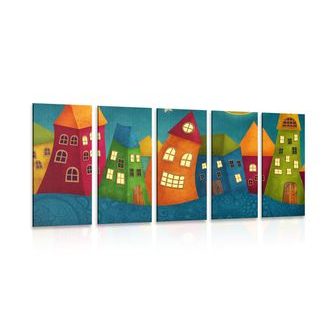 QUADRO IN 5 PARTI PAESE DI NOTTE - QUADRI PER BAMBINI - QUADRI