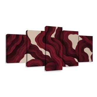 TABLEAU EN 5 PARTIES – VAGUES ABSTRAITES BORDEAUX - IMAGES FORMES ABSTRAITES - TABLEAUX