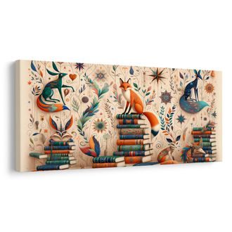 OBRAZ LIŠKA MEZI KNIHAMI - DĚTSKÉ OBRAZY ZVÍŘÁTKA - OBRAZY