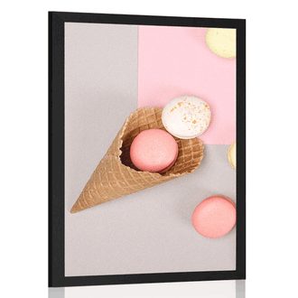 AFFICHE – MACARONS DANS UN CORNET - AVEC UN MOTIF DE CUISINE - AFFICHES