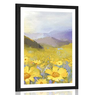 POSTER MIT PASSEPARTOUT FELD VOLL VON GÄNSEBLÜMCHEN - BLUMEN - POSTER