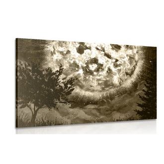 OBRAZ ZÁŘIVÝ MĚSÍC NA NOČNÍ OBLOZE V SÉPIOVÉM PROVEDENÍ - ČERNOBÍLÉ OBRAZY - OBRAZY