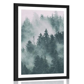 POSTER MIT PASSEPARTOUT BERGE IM NEBEL - NATUR - POSTER