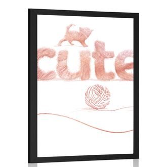 PLAKAT KOT Z NAPISEM CUTE - MOTYWY NASZEJ PRODUKCJI - PLAKATY