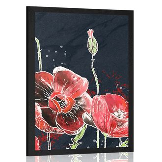 Poster Rote Mohnblumen auf schwarzem Hintergrund