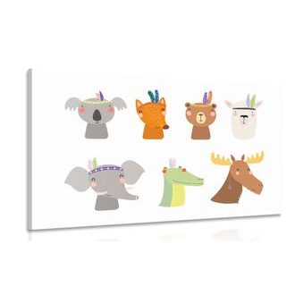 OBRAZ PLNÝ ZVÍŘÁTEK S INDIÁNSKÝMI PEŘÍČKY - DĚTSKÉ OBRAZY - OBRAZY