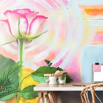 SELF ADHESIVE WALL MURAL ROSE ON A CANVAS - SELF-ADHESIVE WALLPAPERS - WALLPAPERS