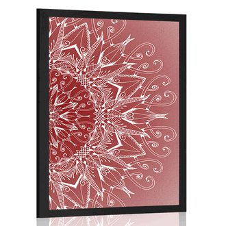 AFFICHE MANDALA BLANC SUR FOND ROUGE - FENG SHUI - AFFICHES