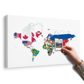OBRAZ NA KORKU MAPA SVĚTA S VLAJKAMI S BÍLÝM POZADÍM - OBRAZY NA KORKU - OBRAZY