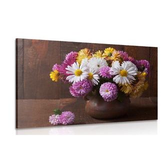 WANDBILD STILLLEBEN MIT HERBSTLICHEN CHRYSANTHEMEN - BILDER BLUMEN - BILDER