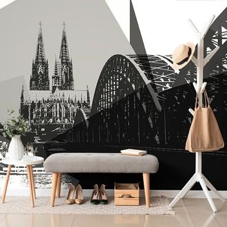 WALLPAPER BLACK AND WHITE ILLUSTRATION OF THE CITY OF COLOGNE - BLACK AND WHITE WALLPAPERS - WALLPAPERS