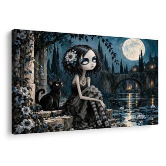 OBRAZ GOTICKÁ DÍVKA S ČERNOU KOČKOU - HALLOWEENSKÉ A HOROROVÉ OBRAZY - OBRAZY