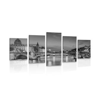 5-PIECE CANVAS PRINT DAZZLING PANORAMA OF PARIS IN BLACK AND WHITE - BLACK AND WHITE PICTURES - PICTURES