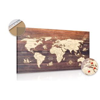 DECORATIVE PINBOARD MAP ON WOOD - PICTURES ON CORK - PICTURES