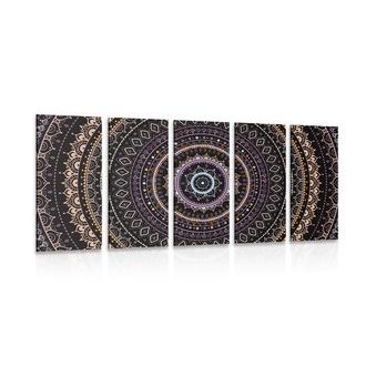 5-DÍLNÝ OBRAZ MANDALA SE VZOREM SLUNCE VE FIALOVÝCH ODSTÍNECH - OBRAZY FENG SHUI - OBRAZY