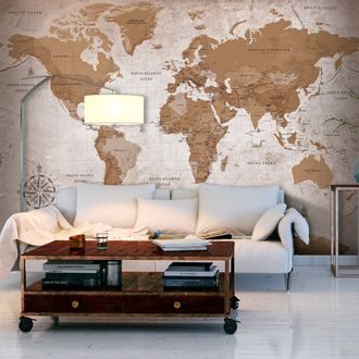 Self adhesive wallpaper map in shades of brown