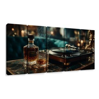 5-DÍLNÝ OBRAZ ELEGANCE WHISKY A GRAMOFONU - HUDEBNÍ OBRAZY - OBRAZY