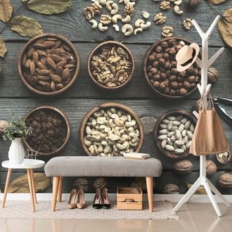 SELF ADHESIVE WALL MURAL MIX OF NUTS IN BOWLS - SELF-ADHESIVE WALLPAPERS - WALLPAPERS