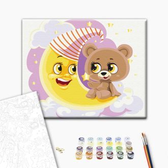 PEINTURE PAR NUMÉROSS POUR ENFANTS OURS EN PELUCHE SUR LA LUNE - POUR LES ENFANTS - PEINTURE PAR NUMÉROSS