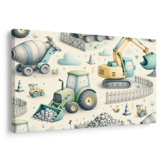 OBRAZ RADOSTNÉ STROJE NA STAVBĚ - DĚTSKÉ OBRAZY DOPRAVNÍ PROSTŘEDKY - OBRAZY