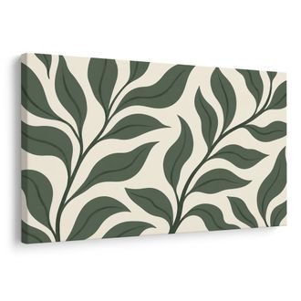 TABLEAU SUR TOILE – FEUILLES VERTES STYLISÉES SUR DES BRANCHES - TABLEAUX ARBRES ET FEUILLES - TABLEAUX