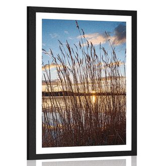 POSTER MIT PASSEPARTOUT RUHIGER FLUSS BEIM DORF - NATUR - POSTER