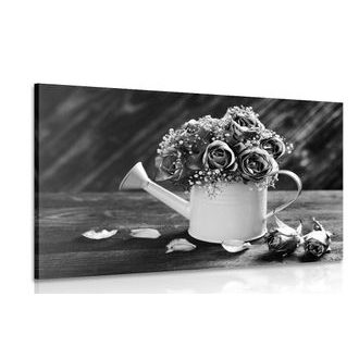 OBRAZ RŮŽE V KONVE V ČERNOBÍLÉM PROVEDENÍ - ČERNOBÍLÉ OBRAZY - OBRAZY