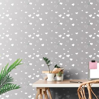 SELF ADHESIVE WALLPAPER CUTE WHITE HEARTS - SELF-ADHESIVE WALLPAPERS - WALLPAPERS