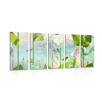 5-PIECE CANVAS PRINT ABSTRACT PARADISE - PICTURES OF TREES AND LEAVES - PICTURES