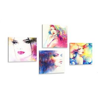 CANVAS PRINT SET ELEGANCE OF A WOMAN IN COLORED DESIGN - SET OF PICTURES - PICTURES