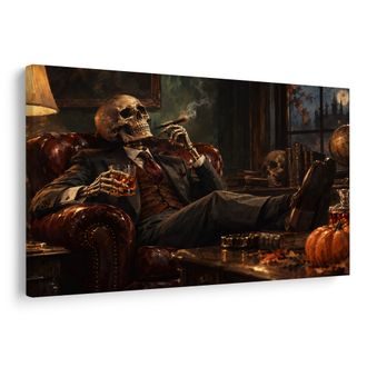 OBRAZ KOSTLIVEC S DOUTNÍKEM A WHISKY - HALLOWEENSKÉ A HOROROVÉ OBRAZY - OBRAZY