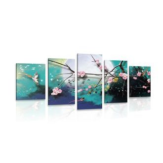 5-DÍLNÝ OBRAZ VĚTVE STROMU ZA ÚPLŇKU - OBRAZY PŘÍRODY A KRAJINY - OBRAZY