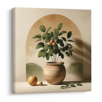 OBRAZ ZLATÉ PLODY V HLINĚNÉ VÁZE - BOTANICKÉ OBRAZY - OBRAZY