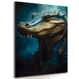 CANVAS PRINT BLUE-GOLD CROCODILE - PICTURES LORDS OF THE ANIMAL KINGDOM - PICTURES