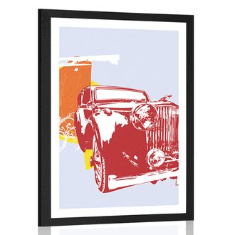 Plakat s paspartuom retro automobil s apstrakcijom