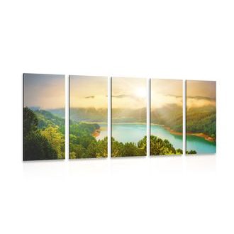 5-DÍLNÝ OBRAZ ŘEKA PŘI ZELENÉM LESE - OBRAZY PŘÍRODY A KRAJINY - OBRAZY