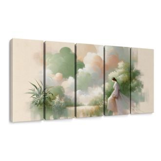 5-DÍLNÝ OBRAZ NĚŽNÁ POSTAVA MEZI KVĚTY - OBRAZY ŽENY - OBRAZY