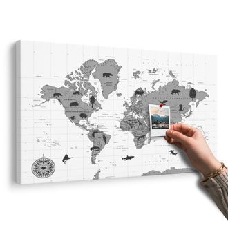 OBRAZ NA KORKU MAPA SE ZVÍŘATY V ČERNOBÍLÉM PROVEDENÍ - OBRAZY NA KORKU - OBRAZY