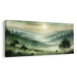 WANDBILD BÄUME IM NEBEL - BILDER VON SONNENAUFGANG UND SONNENUNTERGANG - BILDER