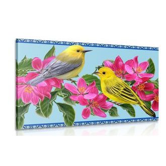 CANVAS PRINT BIRDS AND FLOWERS IN A VINTAGE DESIGN - STILL LIFE PICTURES - PICTURES