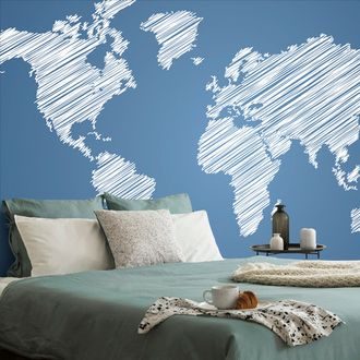 SELF ADHESIVE WALLPAPER HATCHED WORLD MAP ON A BLUE BACKGROUND - SELF-ADHESIVE WALLPAPERS - WALLPAPERS