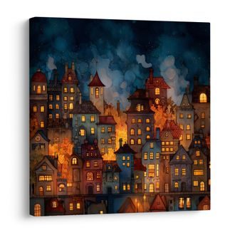 OBRAZ SVÁTEČNÍ KLID V NOCI - BAREVNÉ DOMY - OBRAZY