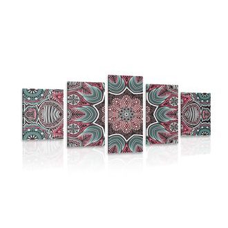 5-DÍLNÝ OBRAZ INDICKÁ MANDALA S KVĚTINOVÝM VZOREM - OBRAZY FENG SHUI - OBRAZY