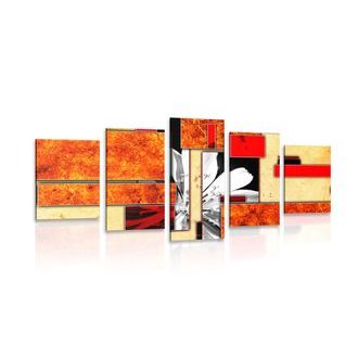 5-DÍLNÝ OBRAZ ORANŽOVÁ KVĚTINOVÁ ABSTRAKCE - ABSTRAKTNÍ OBRAZY - OBRAZY