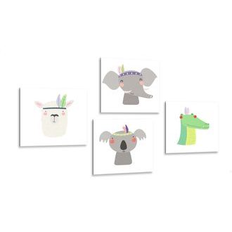SET OBRAZŮ ROZTOMILÁ ZVÍŘÁTKA S PÍRKEM - SESTAVY OBRAZŮ - OBRAZY