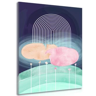 WANDBILD REGENBOGEN ÜBER EINER ABSTRAKTEN WIESE MID-CENTURY - ABSTRAKTE BILDER - BILDER